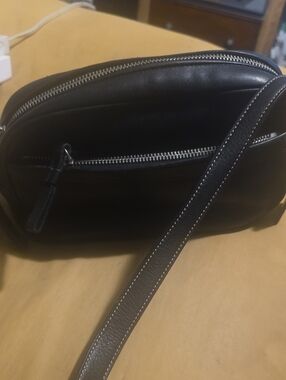Coach Black Leather Small Shoulder Bag with Silver Zippers